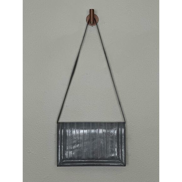 Gorgeous Vintage Eel Leather Muted Gray Blue Rectangle Shoulder Bag Classic - Picture 3 of 7